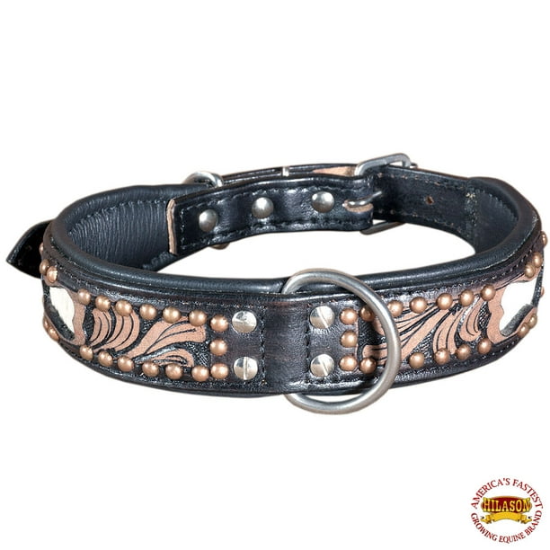 Black Metallic Paisley PU Leather Dog Collar Small-Medium